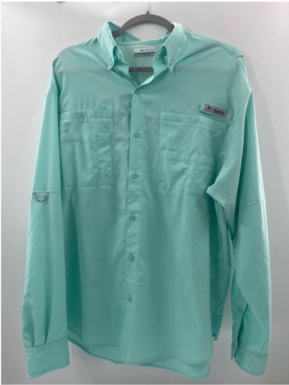 Columbia PFG Men's Medium Mint Green Long Sleeve Fishing Shirt Button Down